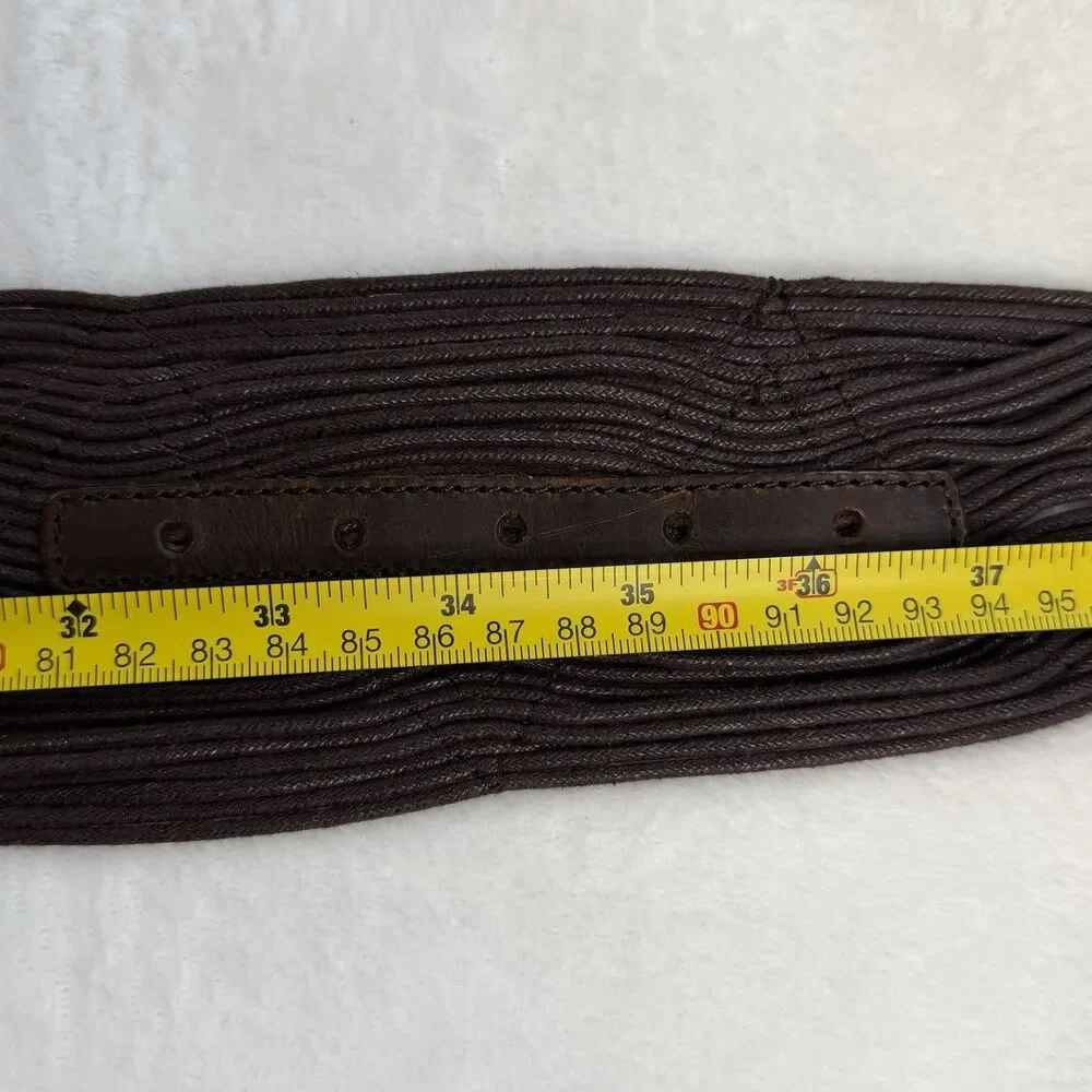 Coldwater‎ Creek Brown Wide Woven Cotton Belt Faux Leather Accents Statement S/M